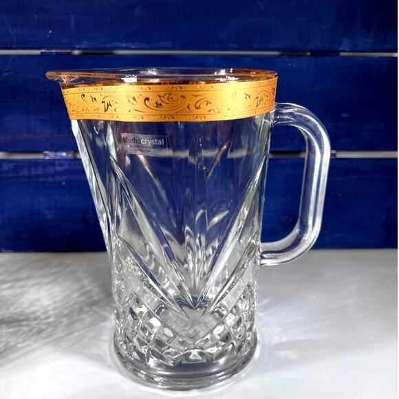 Vintage Studio Crystal By Studio Silversmiths Barware Set With 24kt Gold Rim - Picture 4 of 9